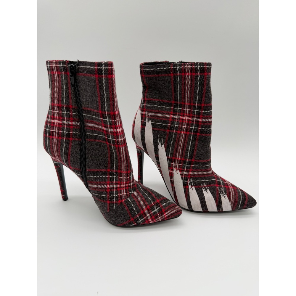 Aldo Womens Red Grey Plaid Pointed Toe Stiletto Ankle Boots Size 7